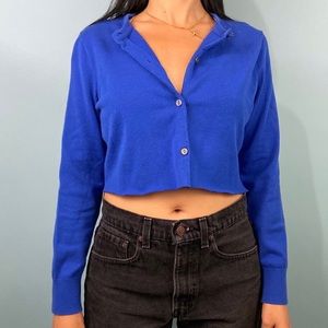 Vintage Royal Blue Cardigan Crop Top Sweater
